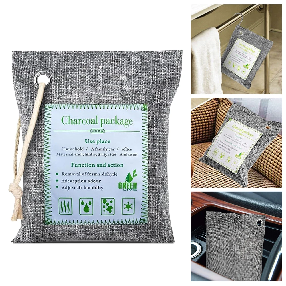 Odor Eliminator Reusable Bamboo Charcoal Air Purifying Bags 2x200g Natural Car Air Freshener for Home Car Pets Bathroom Basement