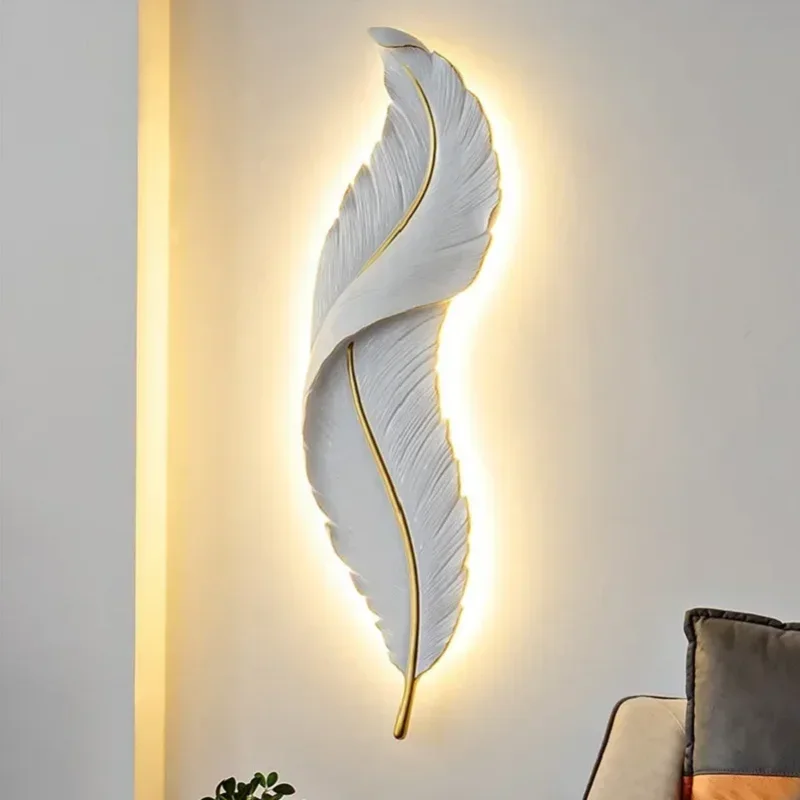 

Nordic Modern Creative Feather Light Led Wall Lamp Bedroom Bedside Lighting Living Room Tv Background Wall Decoration Resin Lamp