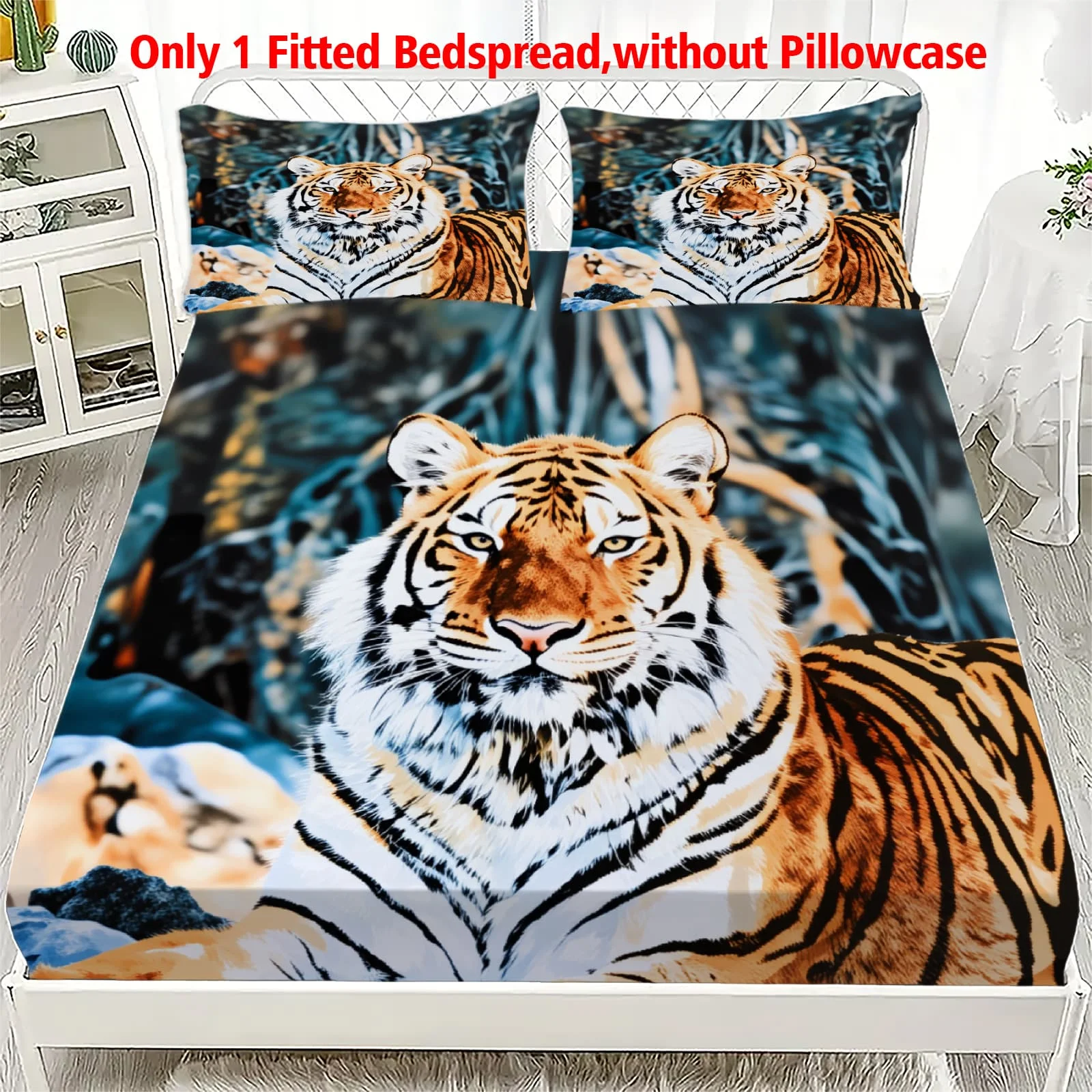1pc Majestic Bengal Tiger in Jungle Print Fitted Sheet Deep Pocket Elastic Mattress Cover Single Double Queen King Bedroom Decor