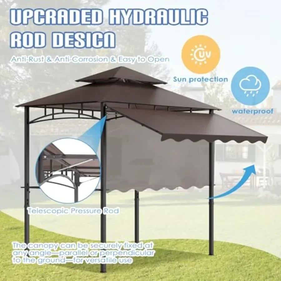 Outdoor BBQ Gazebo 8x8 Ft Patio Grill Gazebos with Extra Adjustable  2-Tier Grill  with 2 Shelves 6 Hooks Barbeque Gazebo  for