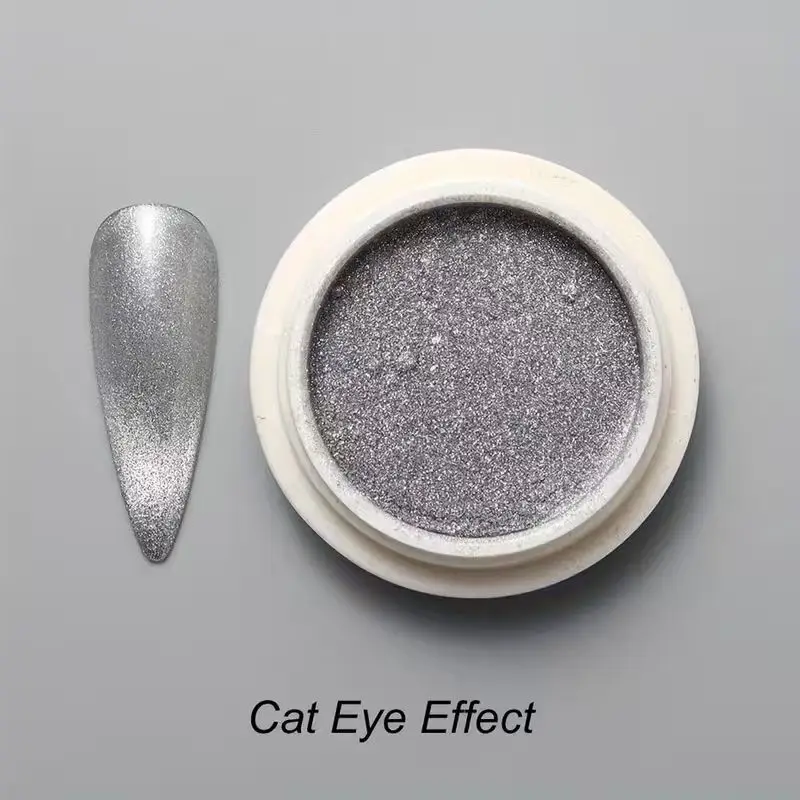 علبة واحدة من جليتر أظافر عين القطة بمرآة سحرية فضية، بما في ذلك فرشاة واحدة، وبودرة طلاء أظافر كروم معدني، وملحقات أظافر Y2K