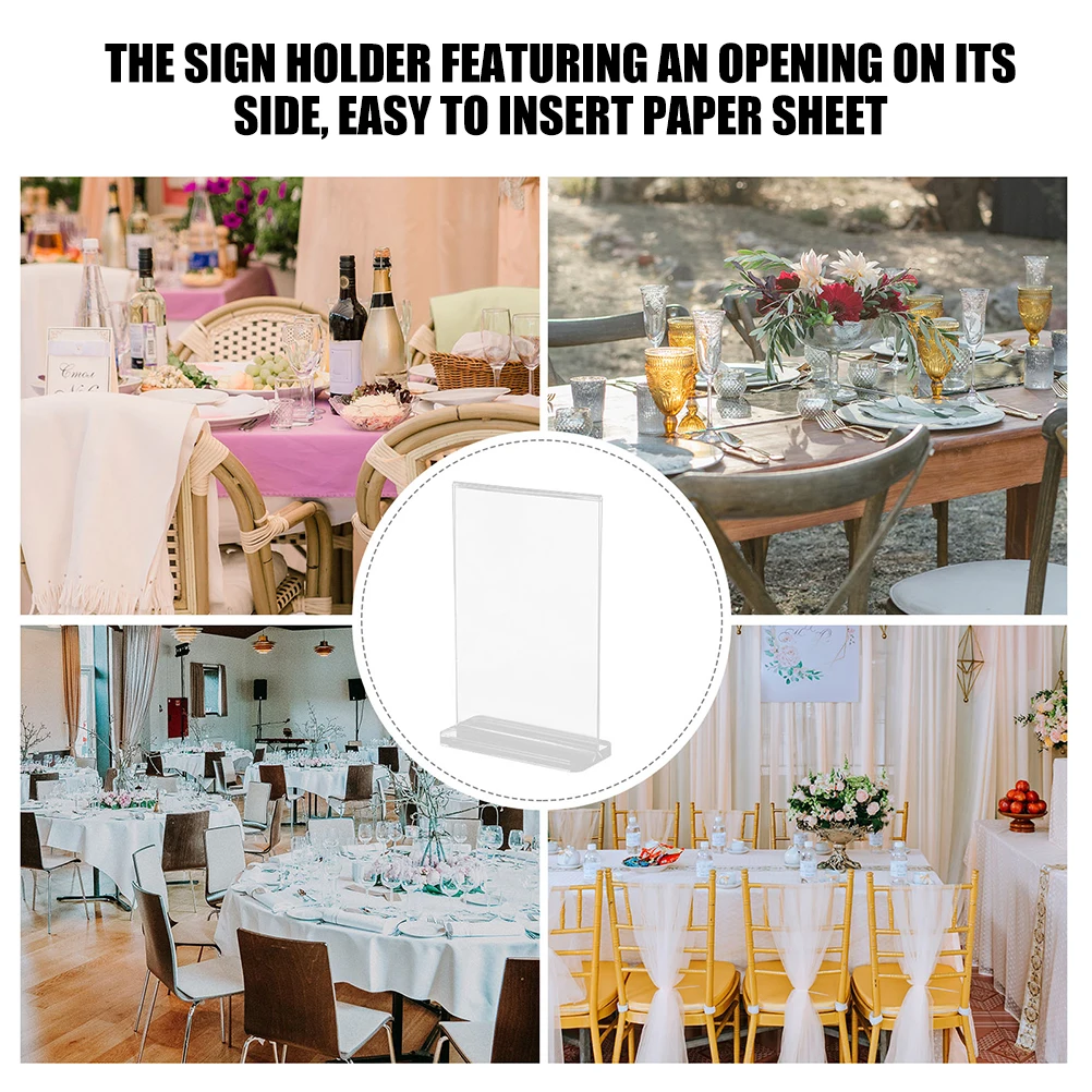 

2pcs Acrylic Sign Holder Clear Display Stand for Menu Poster Document Restaurant Office Wedding Event Frame Table