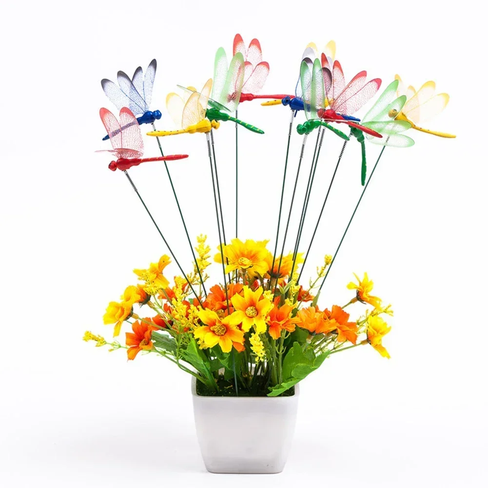 10PCS Dragonfly Stakes Outdoor 3D Simulation Dragonfly Stakes Yard Plant Lawn Decor Stick Flower Pot Garden Decoration Yard Art