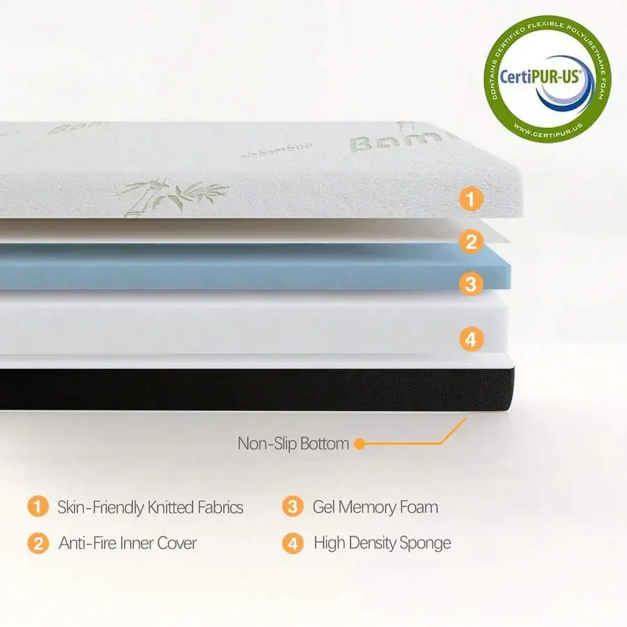 5' 6' Cooling Gel Memory Foam Mattress In A Box Medium Firm Bed Mattress For Bunk Bed, Trundle Bed, Pressure Relief, CertiPUR-US