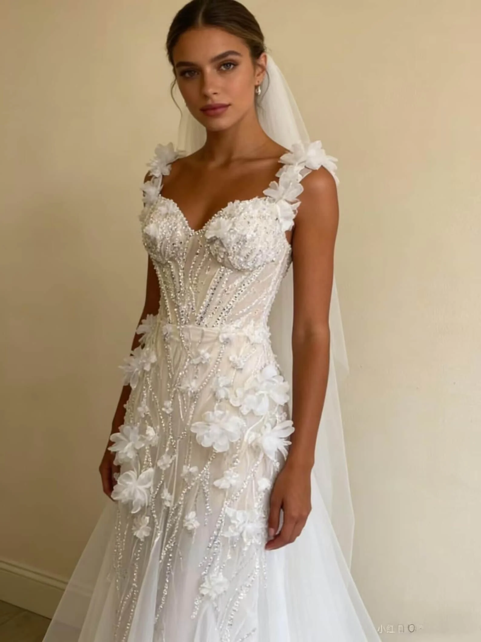 Luxurious Sweetheart Mermaid Wedding Dress Elegant 3D Decal Beaded Bride Dress Romantic Garden Wedding Party Dress Customized view 4