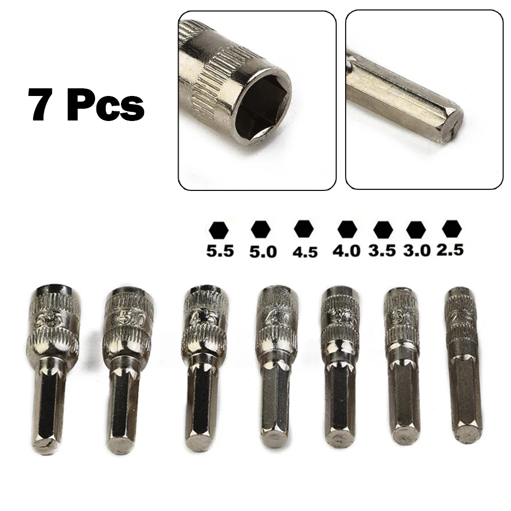 Brand New High Quality Practical Hex Socket Hex Shank Driver Silver 6 Point 7Pcs/Set M2.5/3.0/3.5/4.0/4.5/5.0/5.5mm