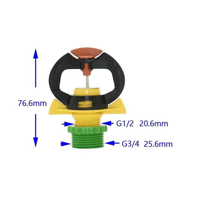 1/2 inch 3/4 inch male threaded rotary sprinkler head for lawn irrigation with full 360 degree rotation rain pattern spray outpu