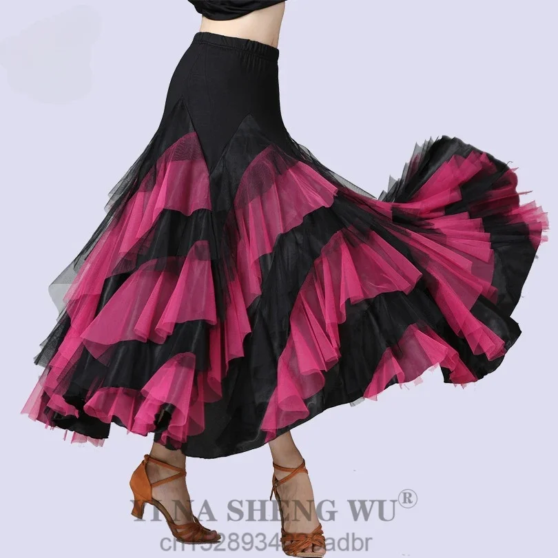 ワンサイズ レディース ダンス衣装 フラメンコ ワルツ ボールルームダンス スカート クラシカル ビッグスイング スペイン風 ロングスカート
