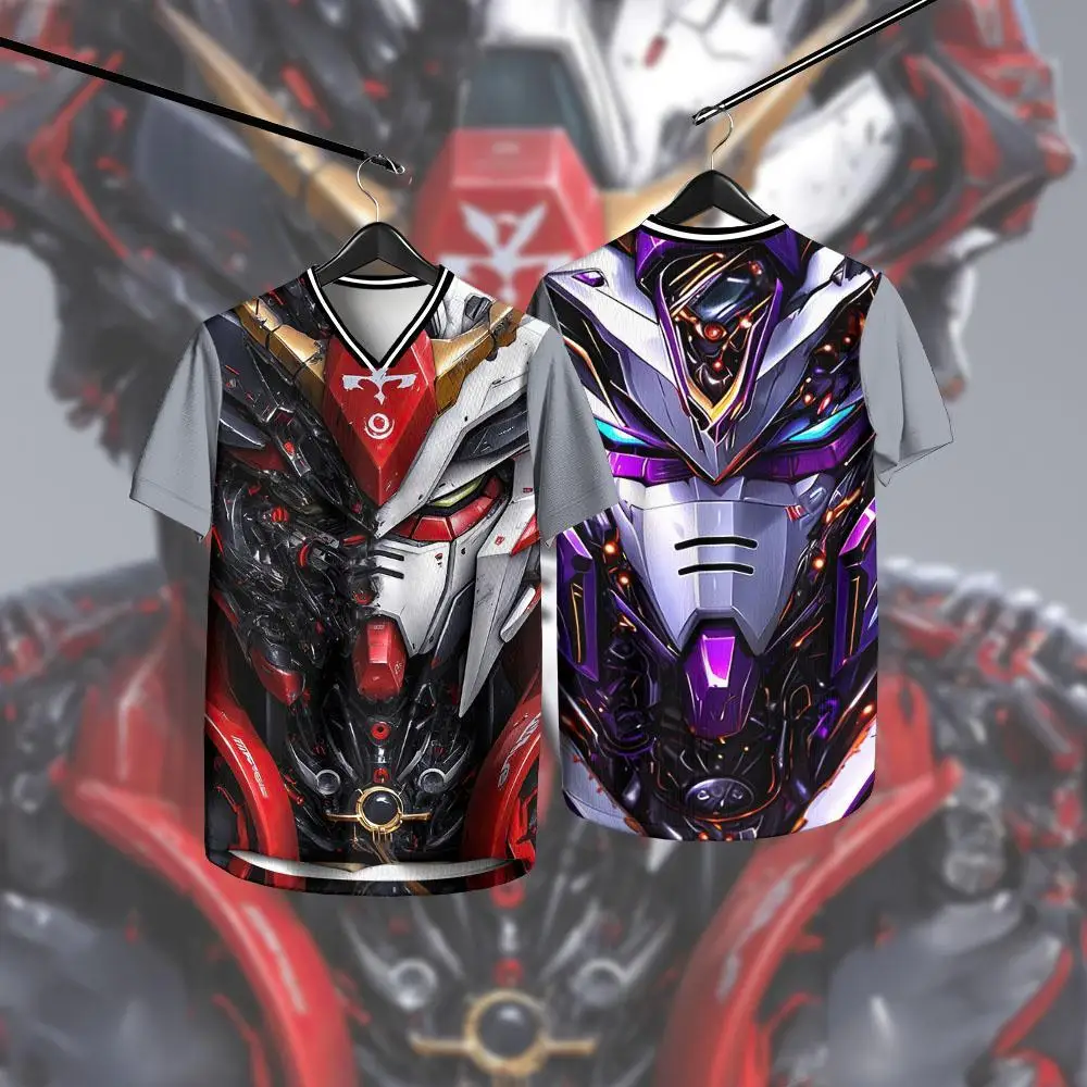 

Gundam Style Mecha Cyberpunk Anime Jersey T-shirt Men's Women's Full Sublimation Dual Mecha Print Casual Streetwear Top