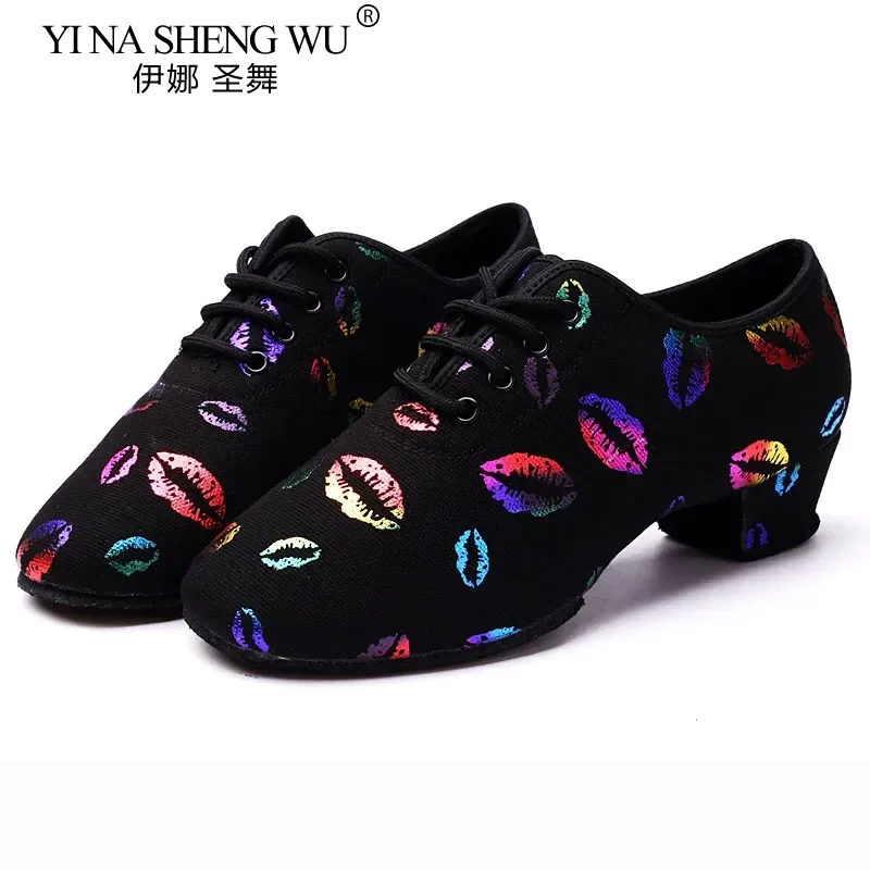 المرأة داخلي أكسفورد الجلود وحيد كعب سميك أحذية رياضية قاعة الرقص اللاتينية الحديثة أحذية الباليه أحذية الرقص 3/5 سنتيمتر عالية الكعب