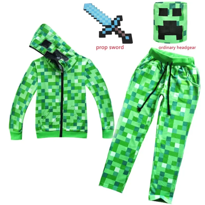 Nueva ropa deportiva para niños, disfraz de Halloween verde, ropa divertida, fiesta de cumpleaños, juegos M-Creeper para niños, conjunto de tocados