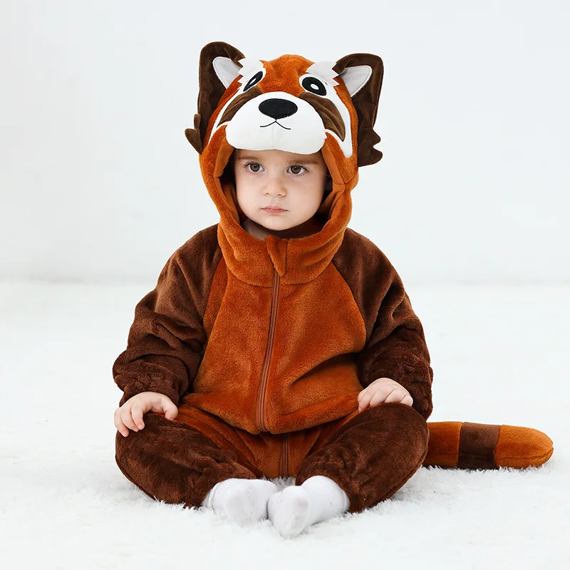 Cute Raccoon Baby Clothes Boy Girl Onesie Romper Winter flannel Bodysuit Pajamas Kigurumis Halloween Children\'s clothing 0-5year