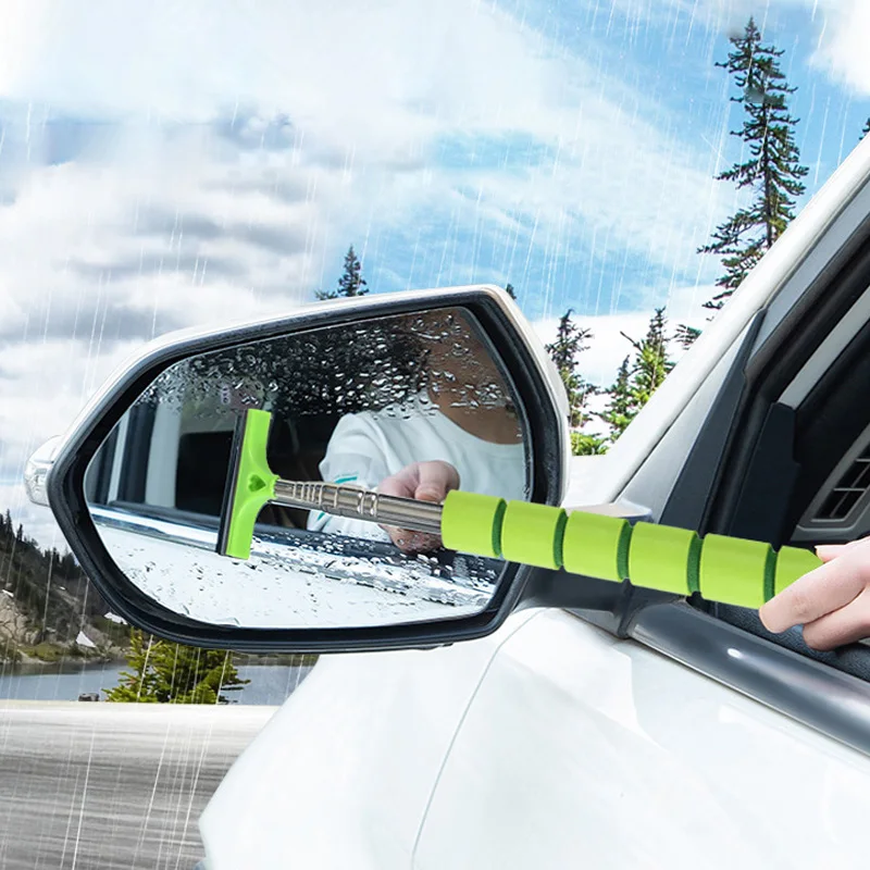 Car Rearview Mirror Wiper Auto Mirror Squeegee Cleaning Tool Telescopic Layered Brush Head Window Wash Cleaning Brush Wiper