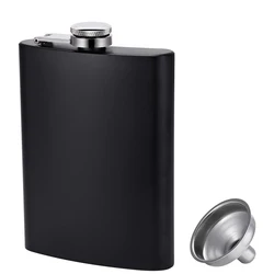 LMETJMA Matte Black Hip Flask for Liquor Stainless Steel Leak proof with Funnel Flask set Drinking Whiskey Flask KC0454