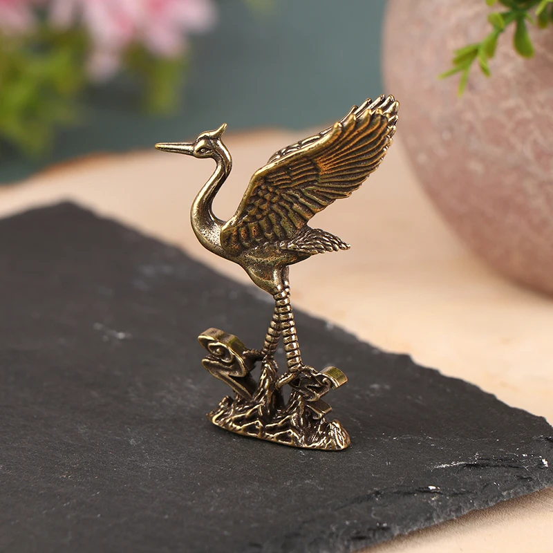 1Pcs Brass Crane Figurines Miniatures Desktop Ornaments Living Room Decorations Crafts Accessories Small Animal Statue Decor