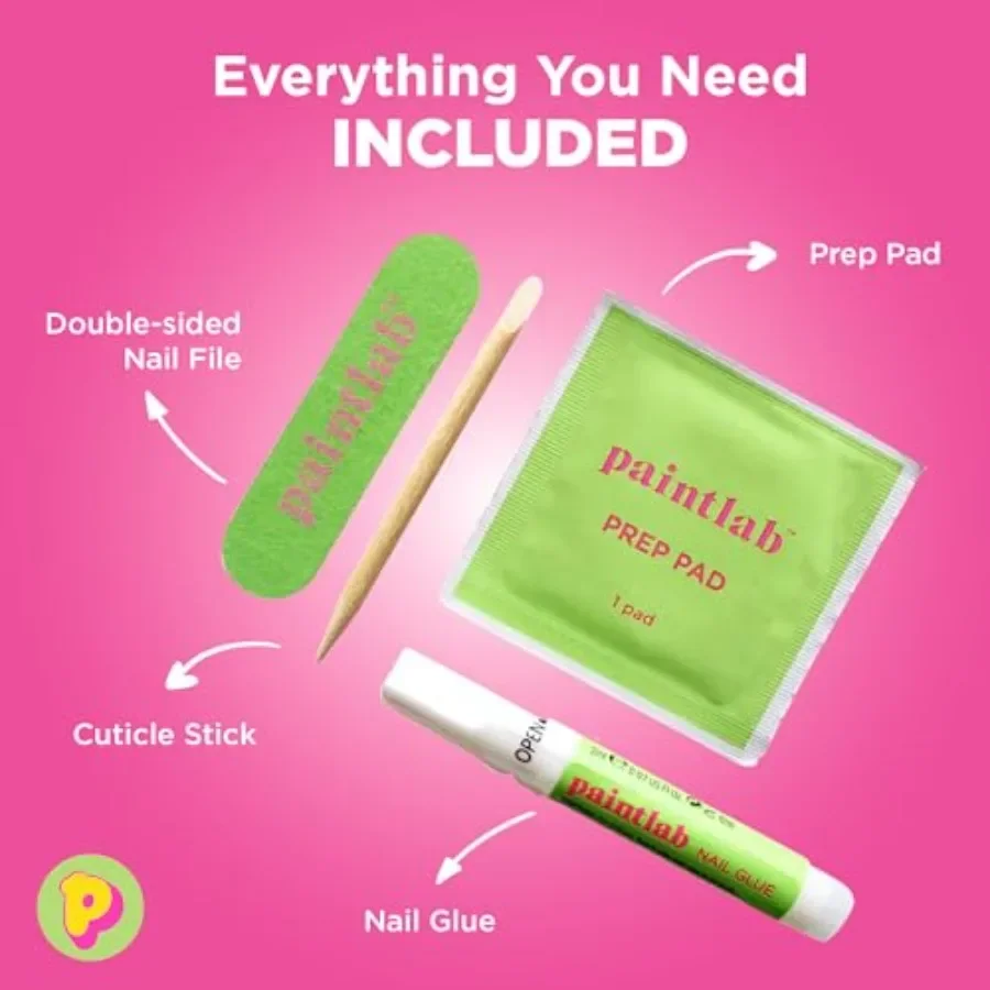 Blue Check PressOn Nails Manicure Kit for LongLasting Beauty 24Piece Set Includes Adhesive Nail File Prep Pads Cuticle Stick Pe