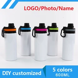 Bottiglia da 600ML 5 colori fai da te personalizzato stampa colorata LOGO foto nome testo modello viaggio Sport Team facile da prendere portatile in alluminio