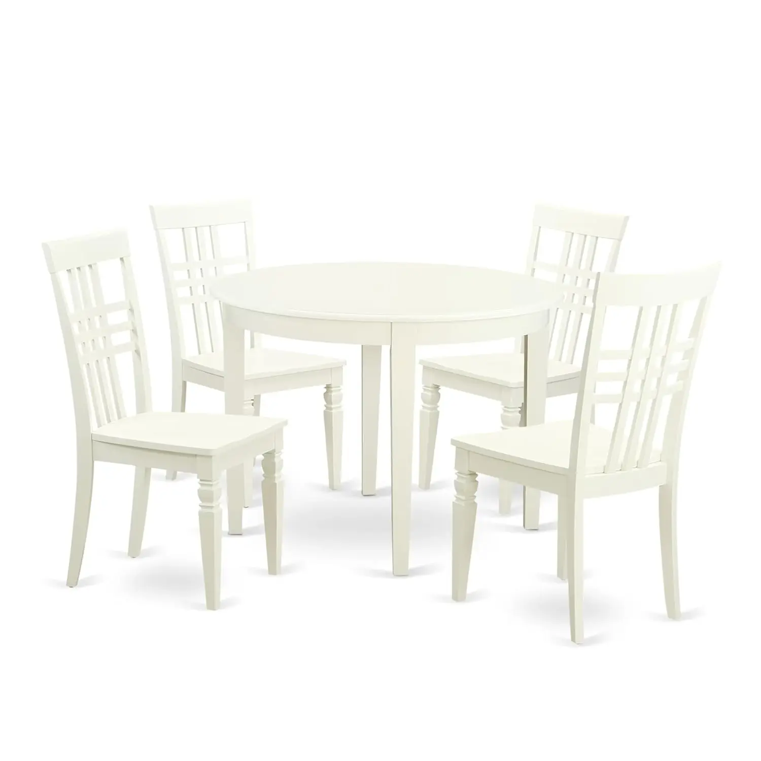 Round Dining Table Set 4 Dinette Chairs 42x42 Inch White Kitchen Room Furniture, Customized