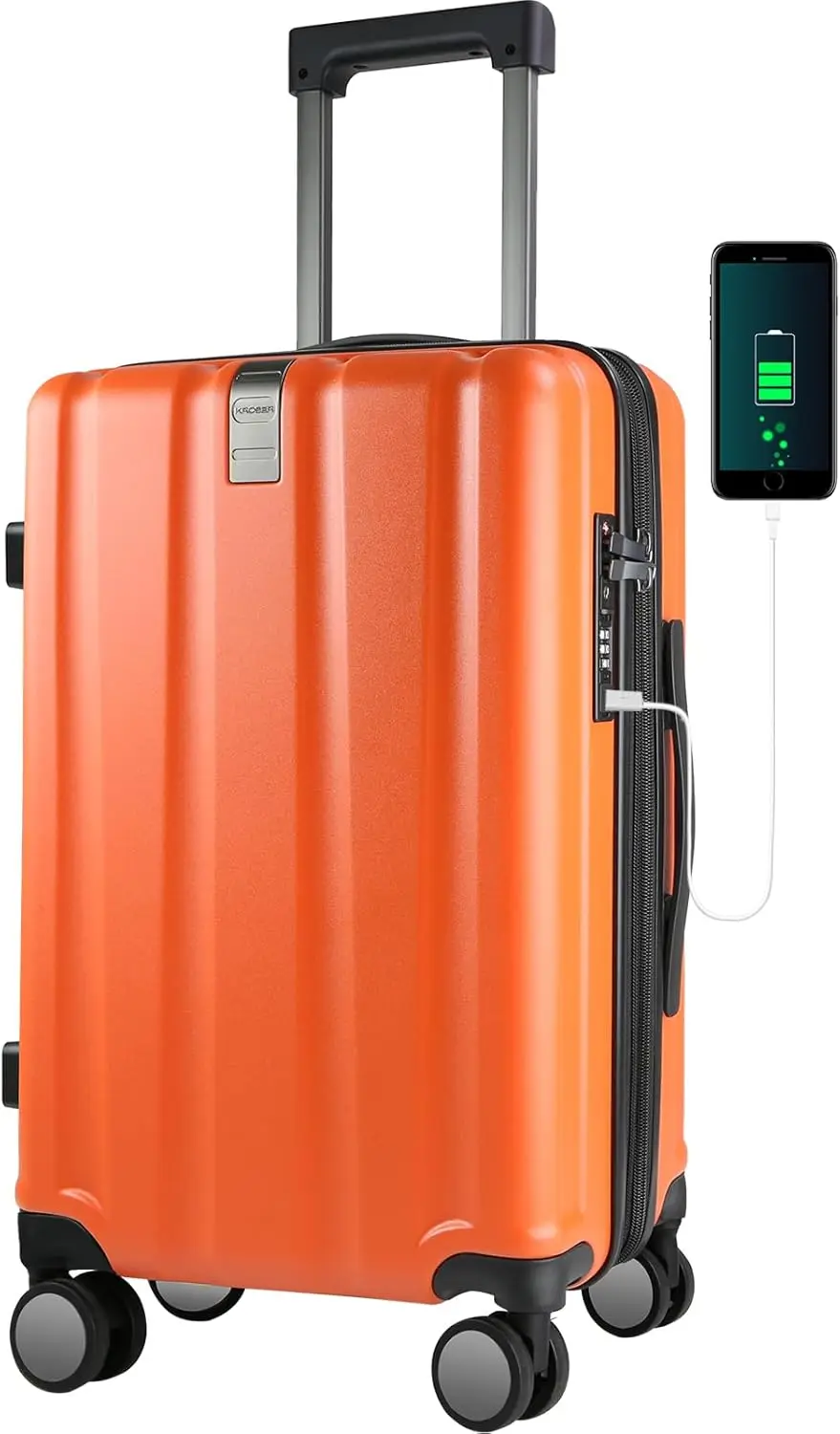 

Expandable Hardside Carry-On Luggage with Spinner Wheels, TSA Lock & USB Port, Durable 20-Inch Orange Suitcase