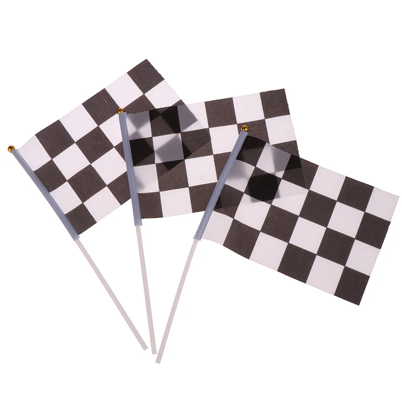 10Pcs Black And White Square Hand Flag Racer Waving Flag Racing Flags Car Flag