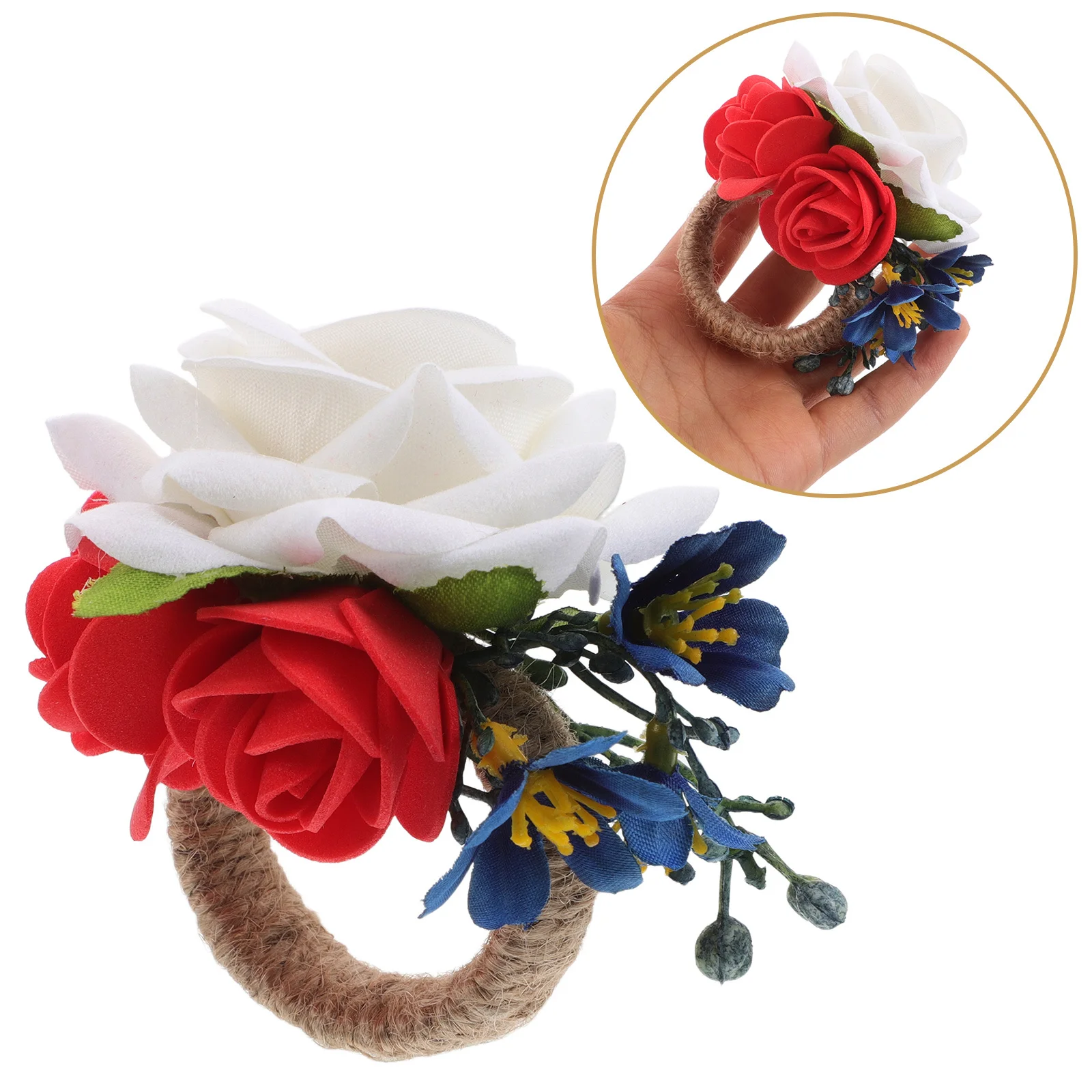 

Faux Flower Napkin Rings Independence Day Party Decor Rustic Floral Napkin Holder Table Setting For Wedding Farmhouse