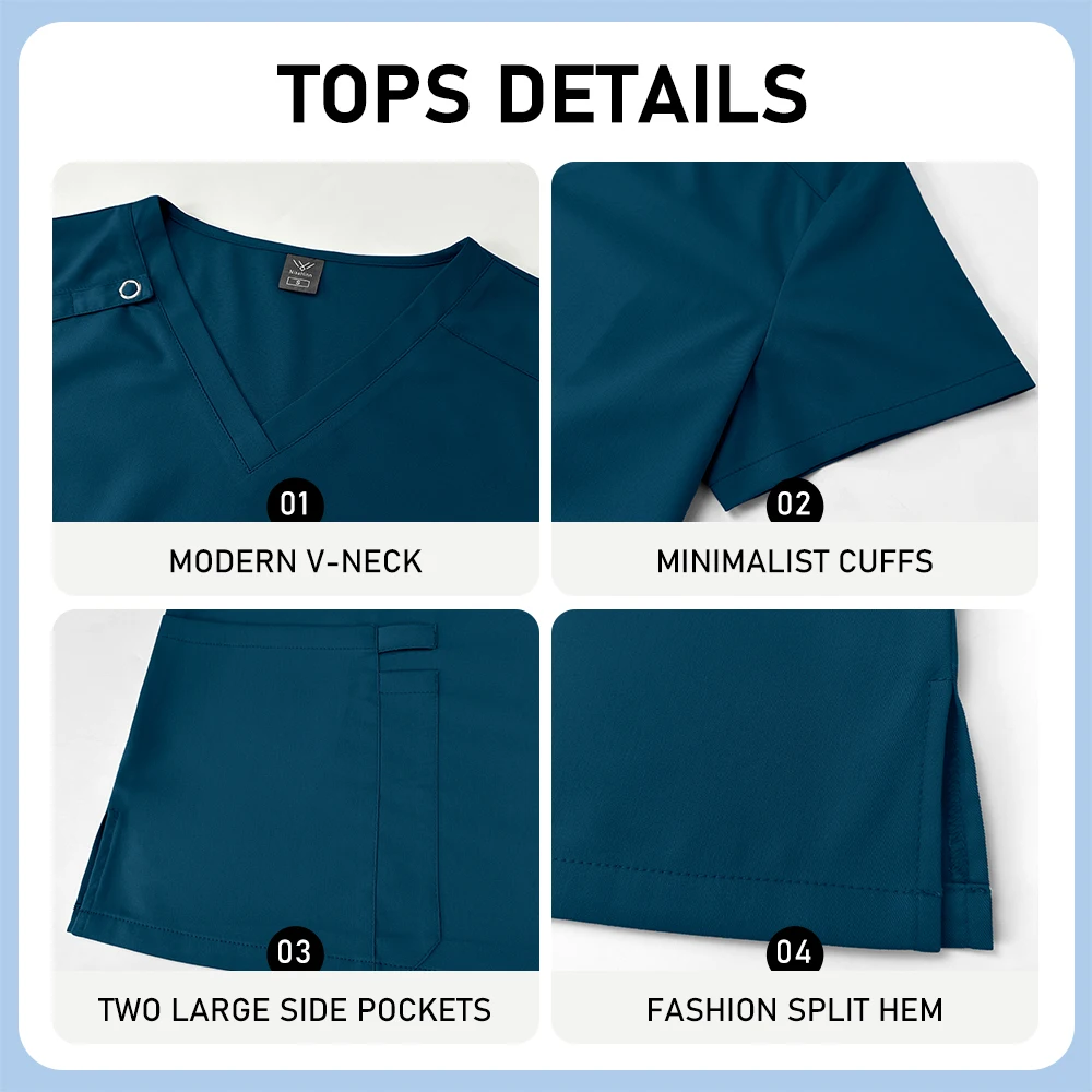 Niaahinn High-quality Nursing Scrubs Uniform Short Sleeve Tops+Pants Set Women Multicolor Pet Medical Workwear Nurse Accessories view 3