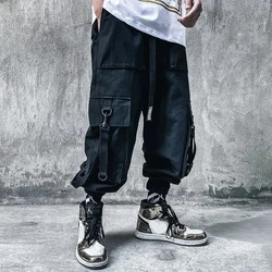 Techwear wstążki taktyczne Cargo workowate spodnie Jogger mężczyźni Casual list Hip Hop nastolatek spodnie dresowe biegaczy przycięte spodnie dla mężczyzn