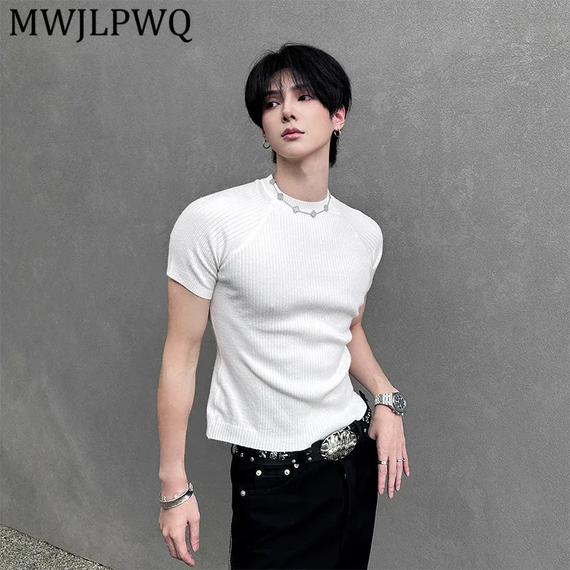 

MWJLPWQ Trendy Knitted Short-Sleeve T-Shirt Men‘s 2026 Summer New Round Collar Slim-Fit High-End Unisex Pullover Tops 15454