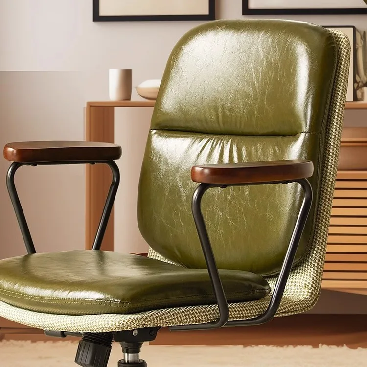 Retro Leather Computer Chair Home Computer Chair Ergonomic Office Chair Seat Study Office Chairs Can Be Lifted and Rotated