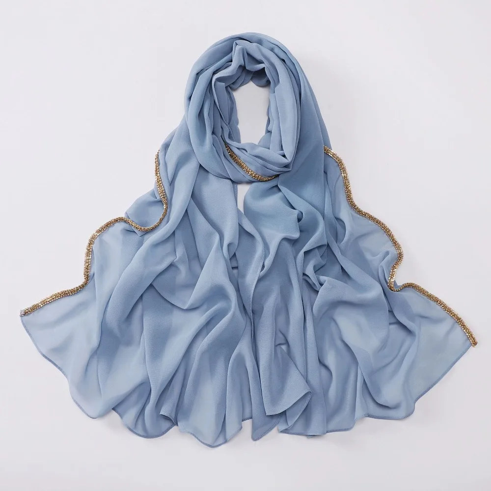 

Универсальный элегантный шелковый платок с бриллиантовым узором, блестящий шифоновый хиджаб-вуаль, дышащая длинная солнцезащитная шаль, женский головной убор