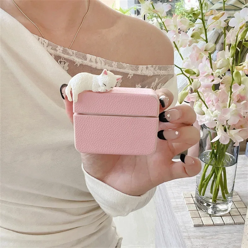 Custodia carina per gatti sdraiati per AirPods 4 Airpod 1 2 3 Pro Pro2 Auricolari Bluetooth Scatola di ricarica Custodia protettiva per auricolari