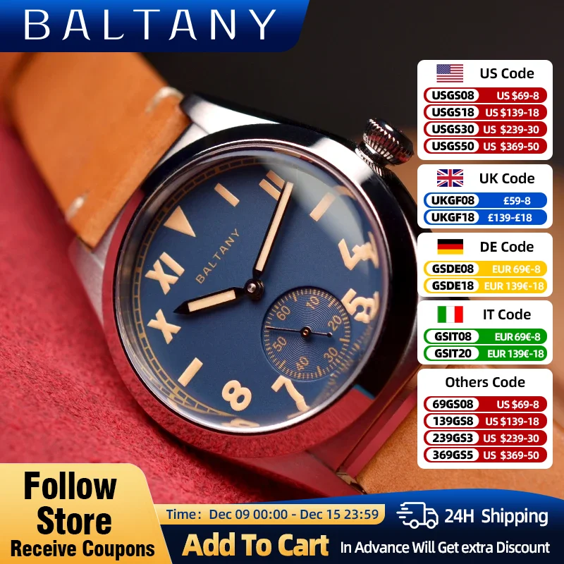 Baltany Vintage Bubble Back Watch Sapphire 200M Waterproof ST1701 Subsecond Hand 36MM California Dial Man Automatic Wristwatch