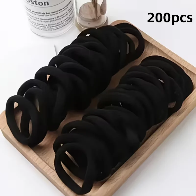 50-200pcs Black Seamless Hair Ties Bulk, No Damage Elastic Hair Bands for Women, Thick Soft Hair Scrunchies for All Hair Types