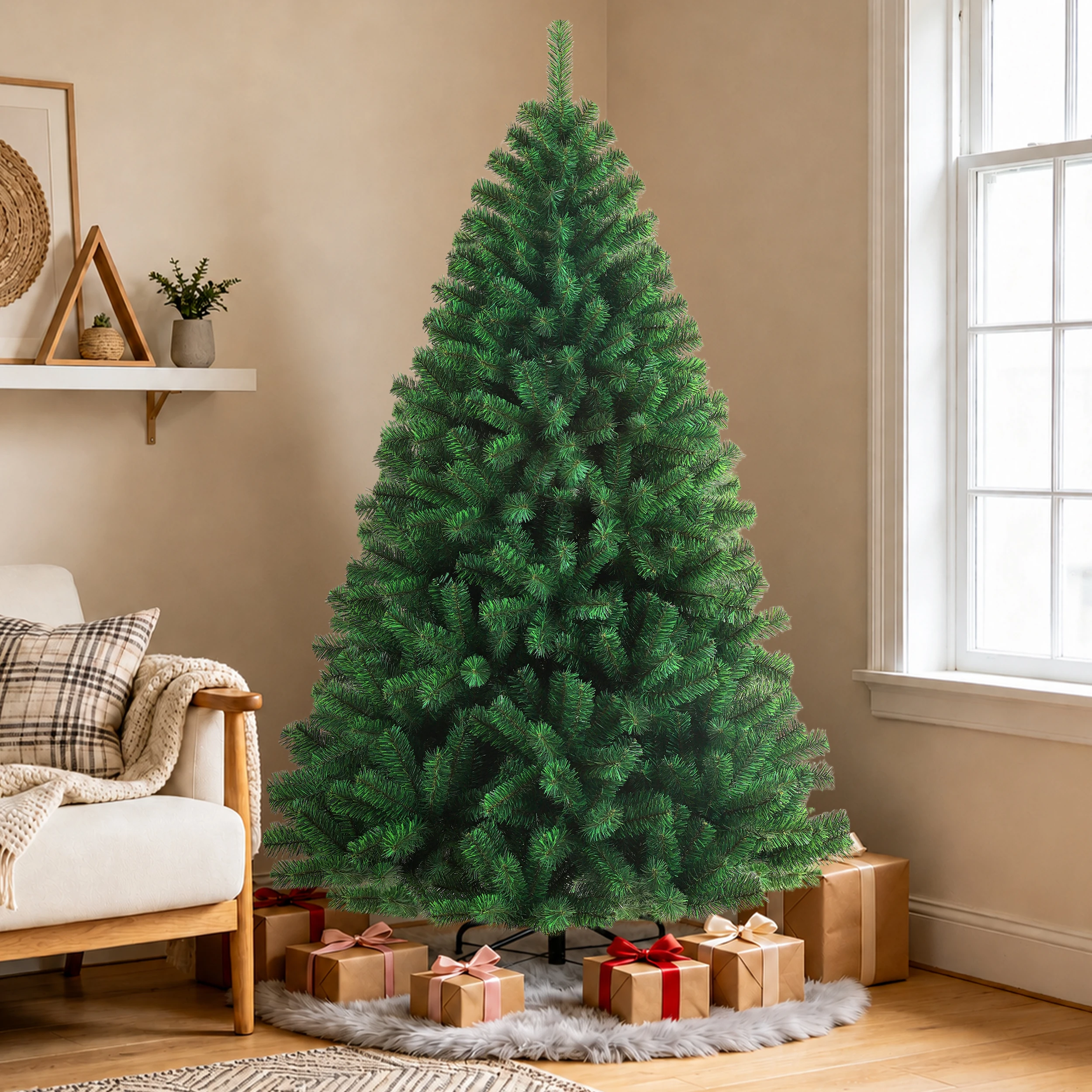 180/210 cm PVC-Weihnachtsbaum mit dichten, realistischen grünen Zweigen, vollständig formbar und mit stabilem Metallständer, wiederverwendbare Weihnachtsdekoration für Zuhause, Büro, Schule, Partys, Weihnachts- und Winterfestdekoration im Innenbereich – Detail 11