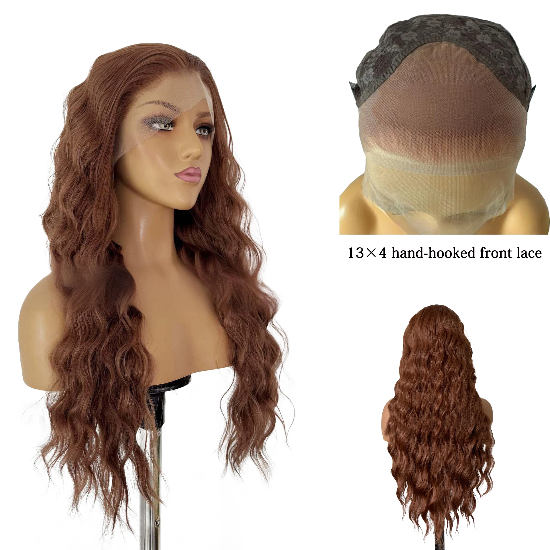 The New 14-26 Inch Light Brown Wavy 13x4 Front Lace Synthetic Hair Is Suitable For Women To Wear In Daily Life As A High-End Wig