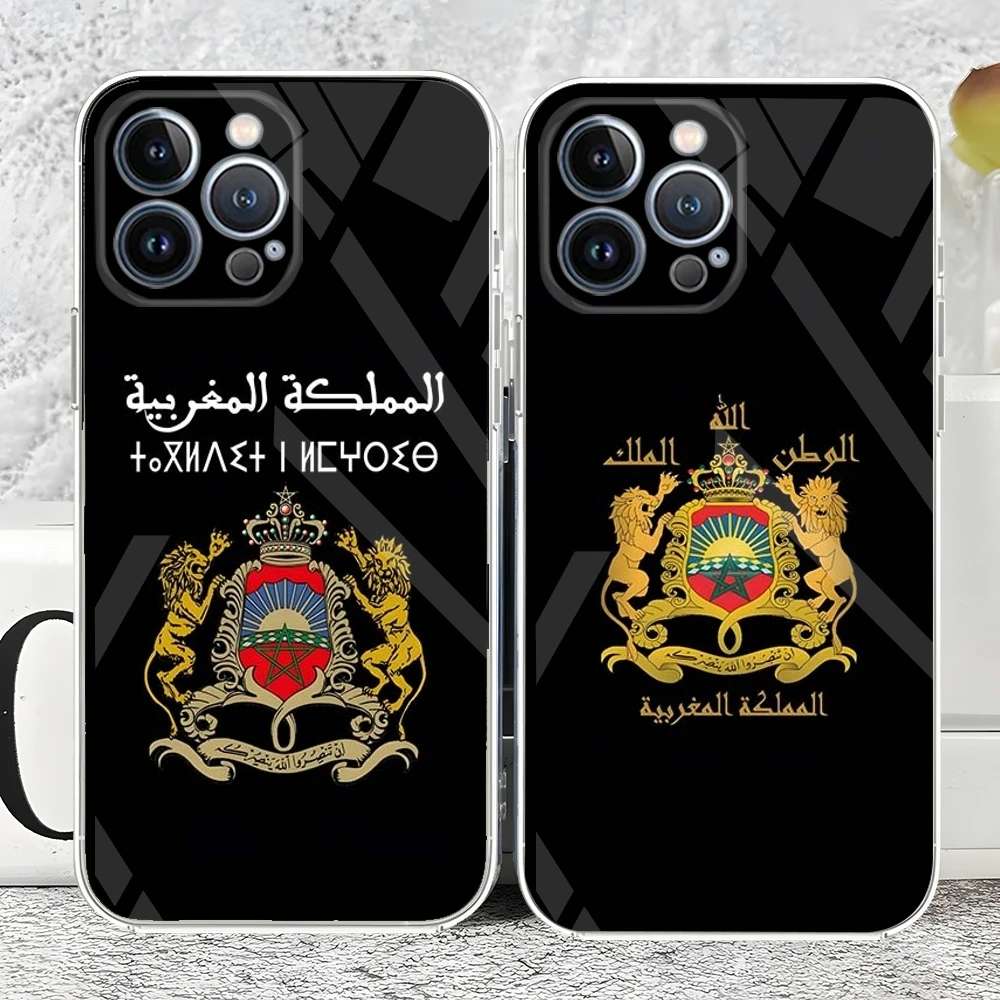 حافظة هاتف مغربية بعلم المغرب جديد 2025 لهاتف آيفون واضحًا 16 15 14 12 13 11 Pro Max Mini X XR XS Max 7 8 Plus شفافة Cov