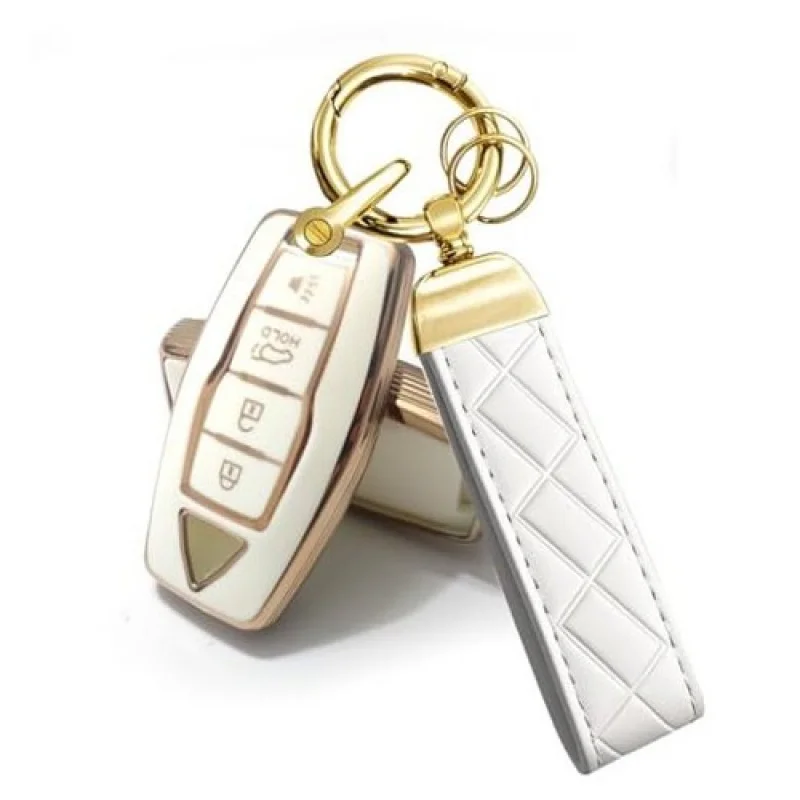 

A+ Car Key Fob Cover Compatible with Mitsubishi Outlander 4 Buttons Gold White