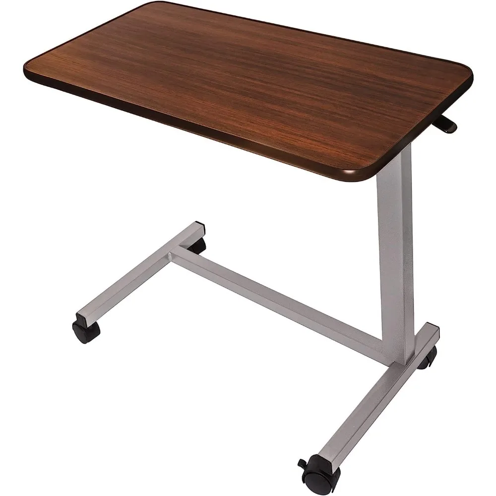 

Adjustable Overbed Bedside Table with Wheels (Hospital and Home Use), Walnut Brown End Table