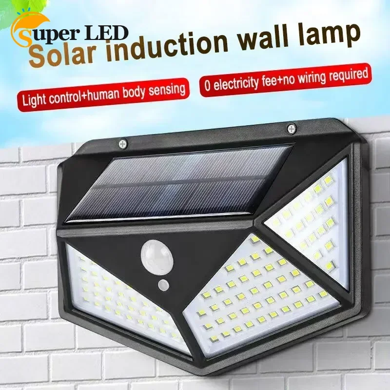 

4PCS 100LED Solar Wall Lamps 4 Sides Luminous with 3 Lighting Modes Wireless Outdoor Garden Courtyard Waterproof Wall Lights