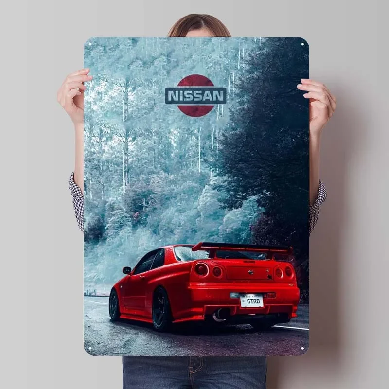 Nissan Skyline GTR R34 Metal Signs Classic Car Poster Art Mural Tinplate Sign for Garage Wall Art Decoration Vintage Home Decor