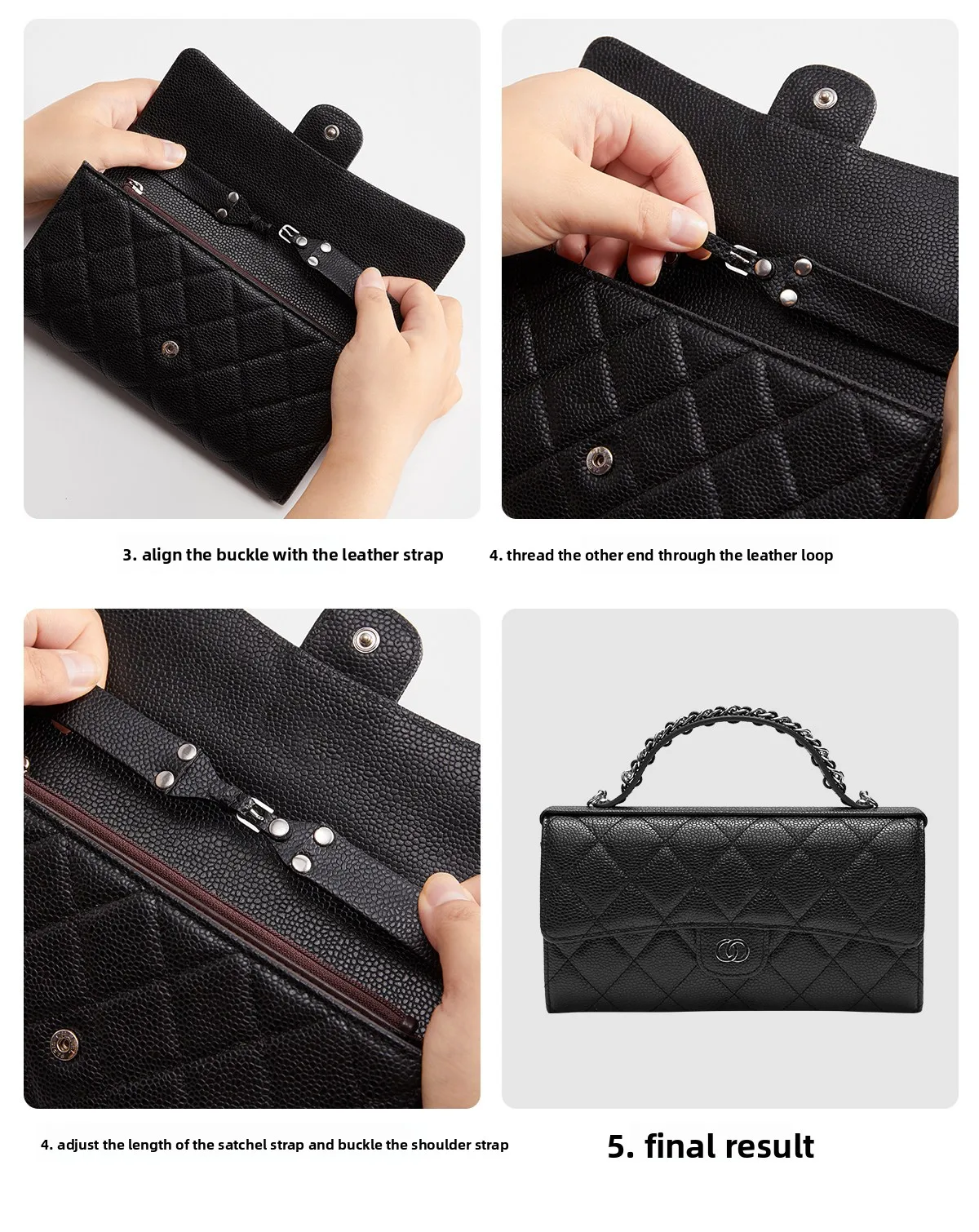 Cowhide Leather Chain Top Handle,Wear-through Handle Replacement Accessories Compatible with WOC Wallet On Chain Bag