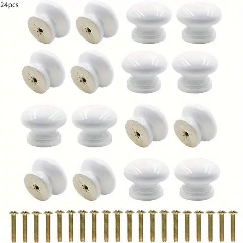 12/24Pcs White Round Drawer Knobs - Cute Handles for Kitchen, Dresser & Kids' Bedrooms/Closets