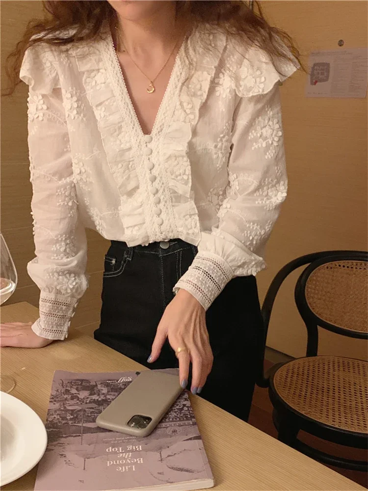 Chemisier en coton à manches longues pour femmes, chemise maxi, blanc, élégant, vintage, surdimensionné, printemps, été, automne