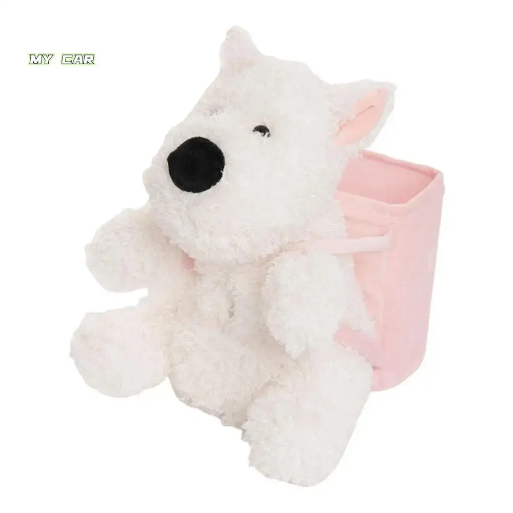 

Tissue Holder Cartoon Car Tissue Box Creative Cute Dog Plush Trash Bins Easy Install 2 in 1 Dog Trash Can Automobile Seat