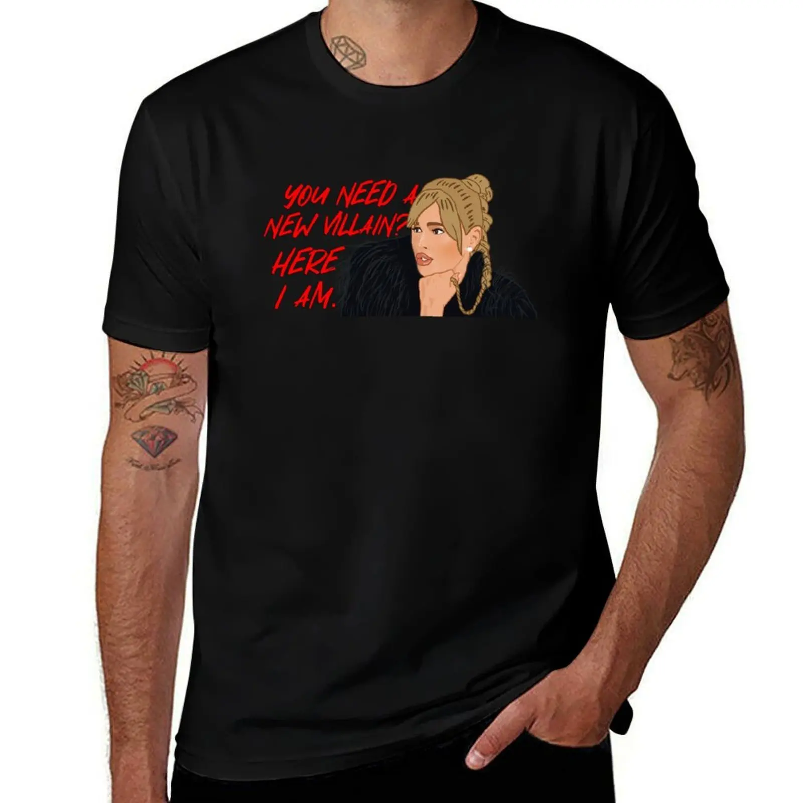 

Diana Jenkins The Real Housewives of Beverly Hills You Need A New Villain Here I Am T-Shirt Large Size Basic Casual T-Shirt