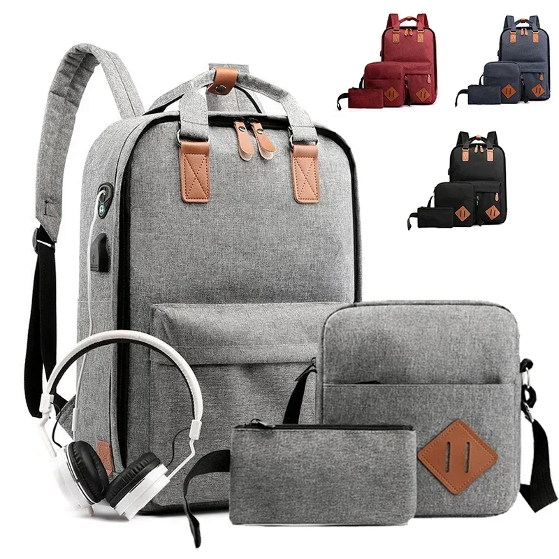 3 pcs set backpack with usb charging port 3 in 1 backpacks  college students school book bags