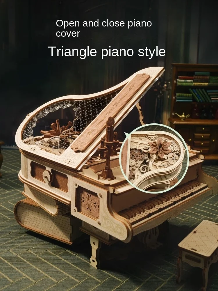 Rhythm Piano Music Box Wooden Assembled Model 3d 3d Puzzle Model Handmade DIY Educational Toys