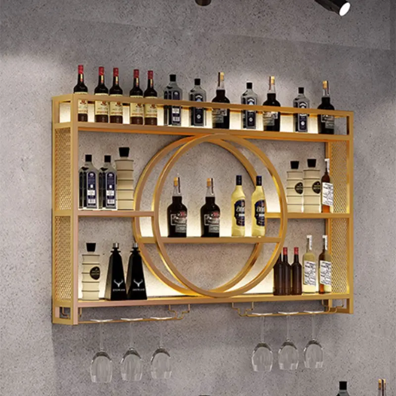 Estante De Vino De montaje en pared, almacenamiento De cocina dorado, estante De exhibición para sala De estar, Botelleros modernos europeos, muebles De Bar