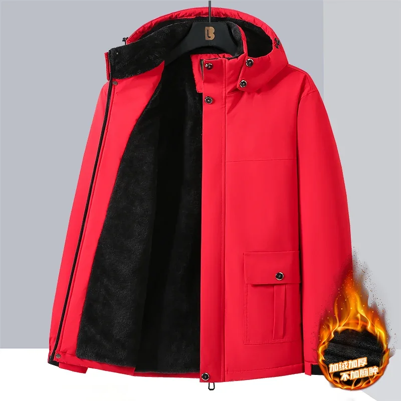 Big Size Winter Jacket Men Hooded Zip Up Padding Male Waterproof Padded Coat Fur Fleece-lined Warm Thick Windbreaker Plus 10XL