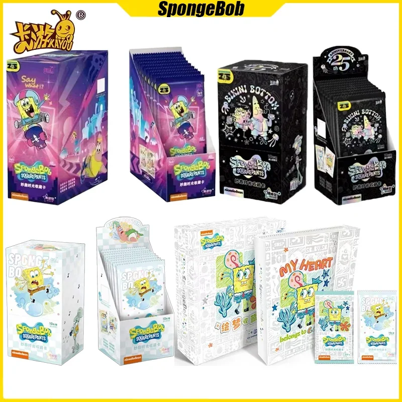 KAYOU SpongeBob SquarePants Cards Fun Time Bag Anime Collection Cards Mistery Box Board Games Toys Birthday Gifts for Kids